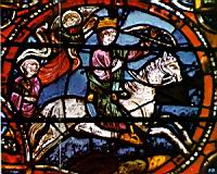 Auxerre, Cathedrale, Vitrail, Un roi partant chasser (1215-1234)